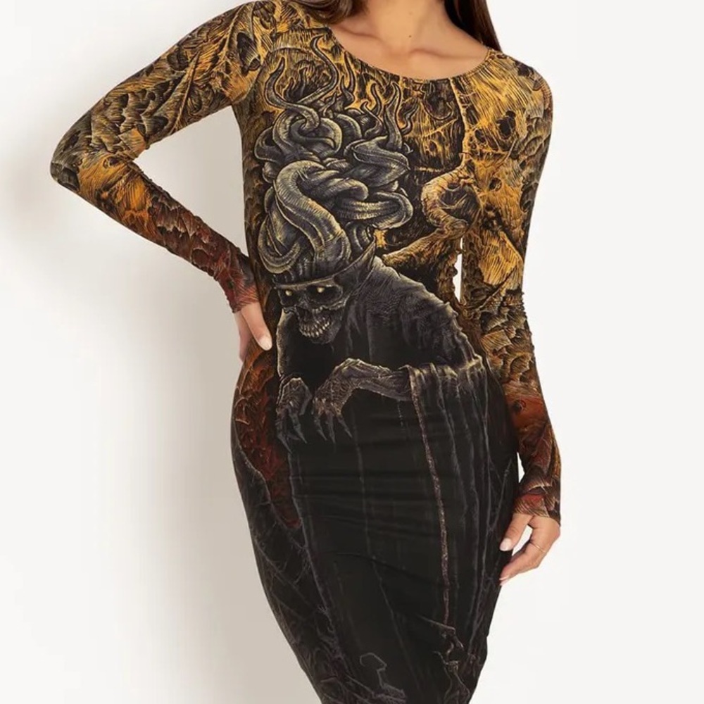 Blackmilk “CALL OF CTHULHU LS BODYCON MIDI DRESS” Size Medium M NWT Godmachine
